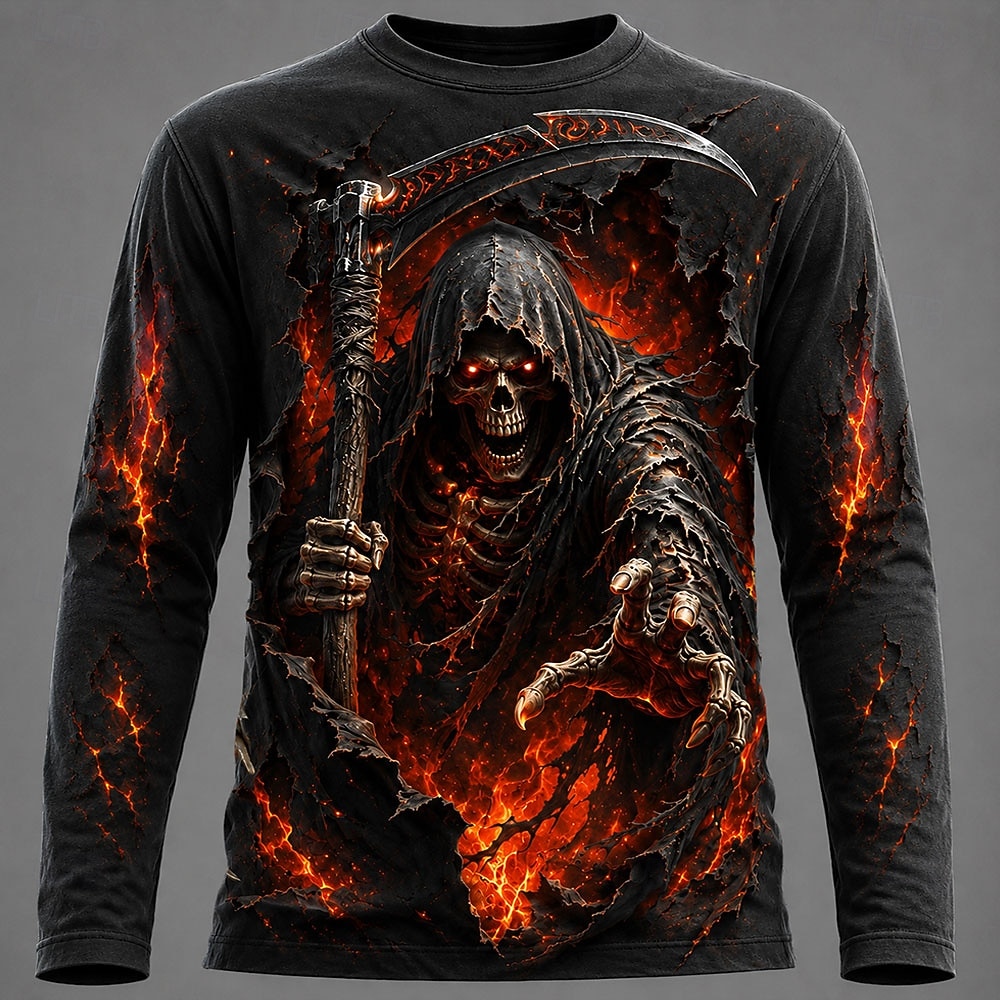 Men'S Fashion T Shirts - ハロウィン男性 3D グラフィックプリント長袖 Tシャツゴシックスカルプルオーバートップス秋の新しいお祝いギフト男性服トップス Tシャツ