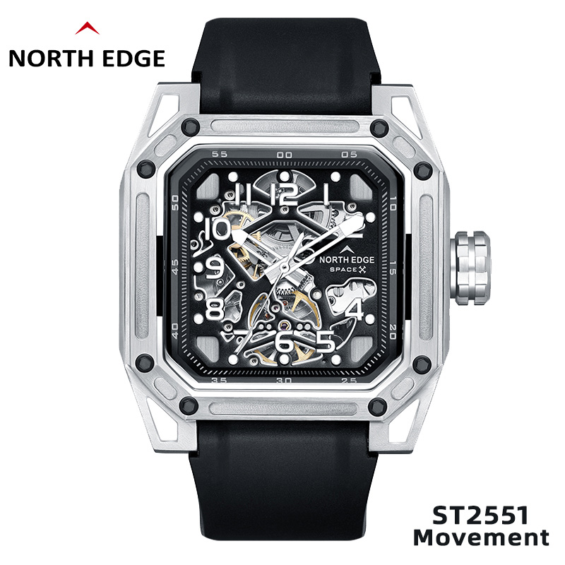 Men'S Fashion X - NORTH EDGE メンズ機械式時計ステンレス鋼スケルトン自動時計男性用防水 100 メートルカモメの動きスペース X