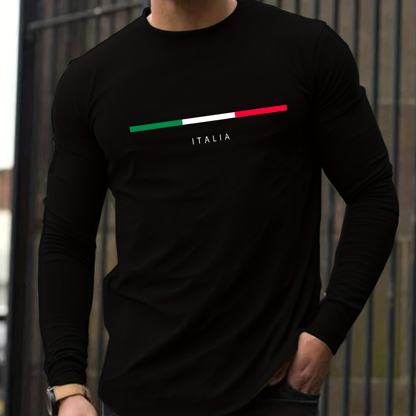 100% 純綿メンズ長袖ラウンドネックルーズイタリア柄プリン - Men'S Fashion T Shirts のレビューと価格