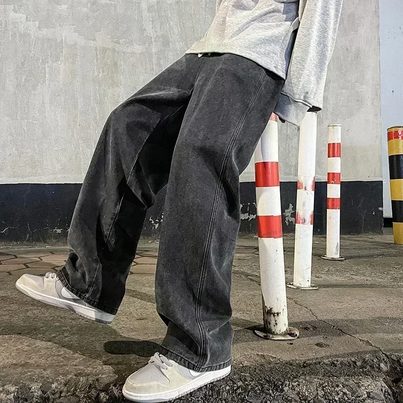 韓国風ストリートウェア、最新トレンドのゆったりとしたカジュア - Men'S Fashion Grey Jeans のレビューと価格