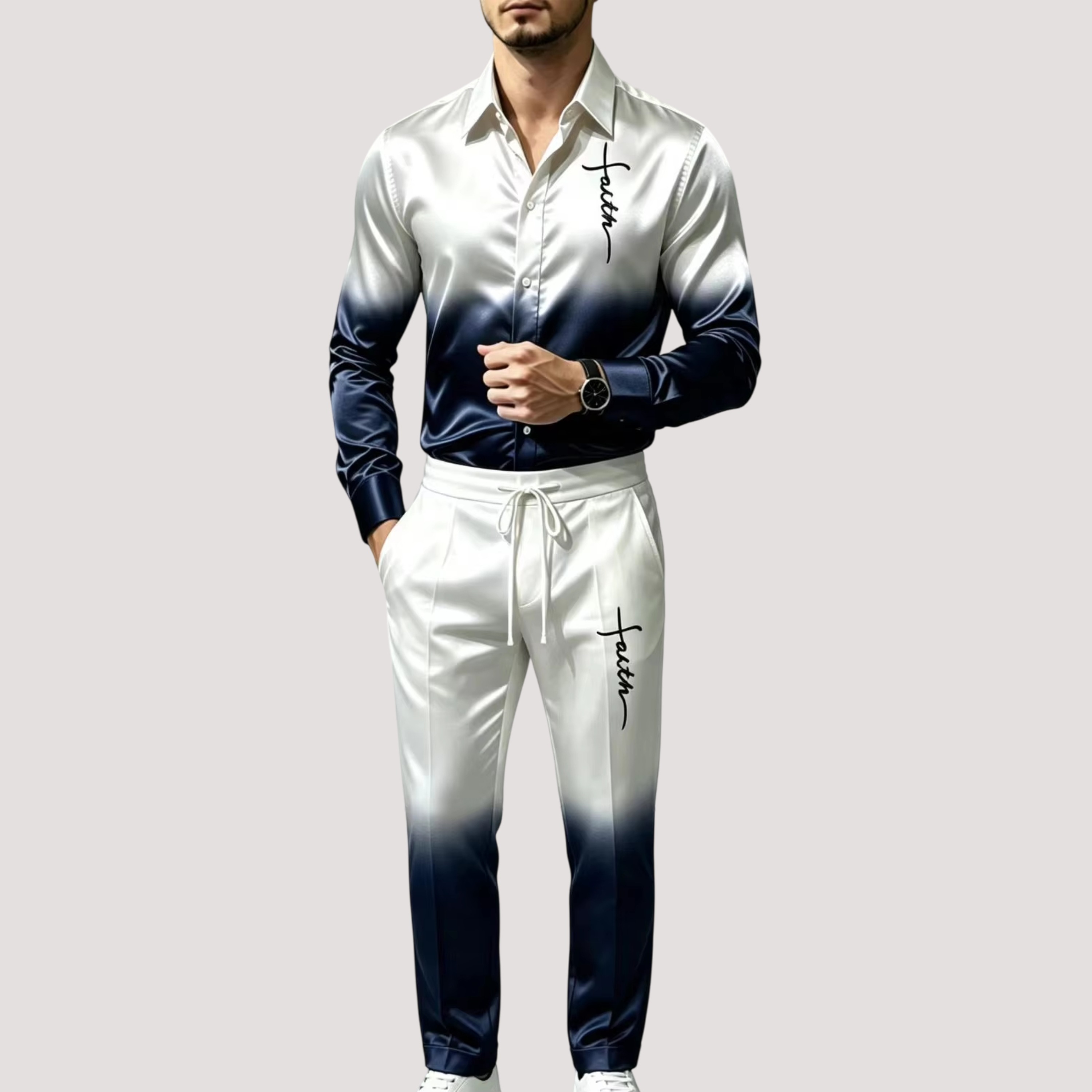 メンズサテンシルクスポーツスーツ2点セット グラデーション長 - Mens Fashion Clothes のレビューと価格
