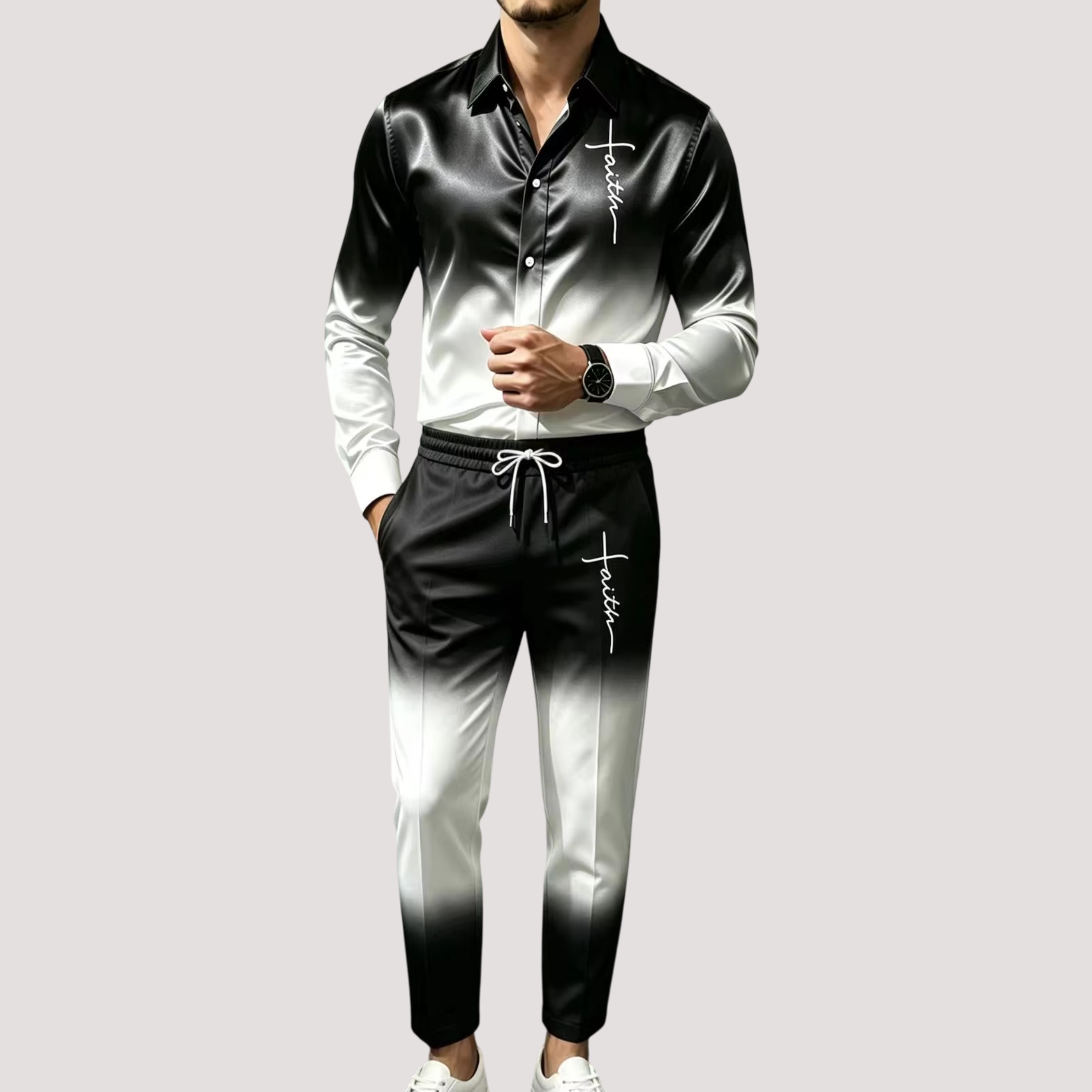 メンズサテンシルクスポーツスーツ2点セット グラデーション長 - Mens Fashion Clothes のレビューと価格