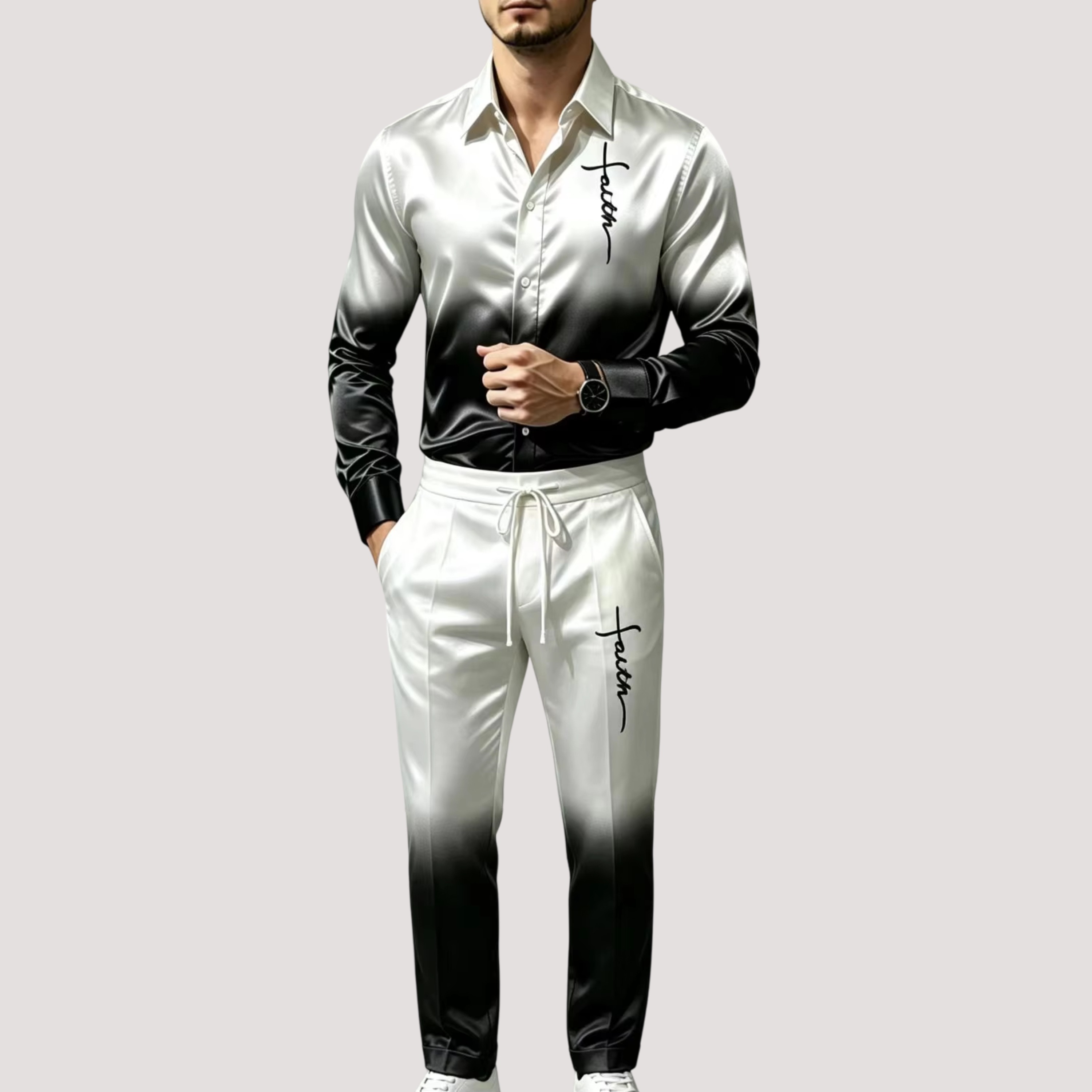 メンズサテンシルクスポーツスーツ2点セット グラデーション長 - Mens Fashion Clothes のレビューと価格