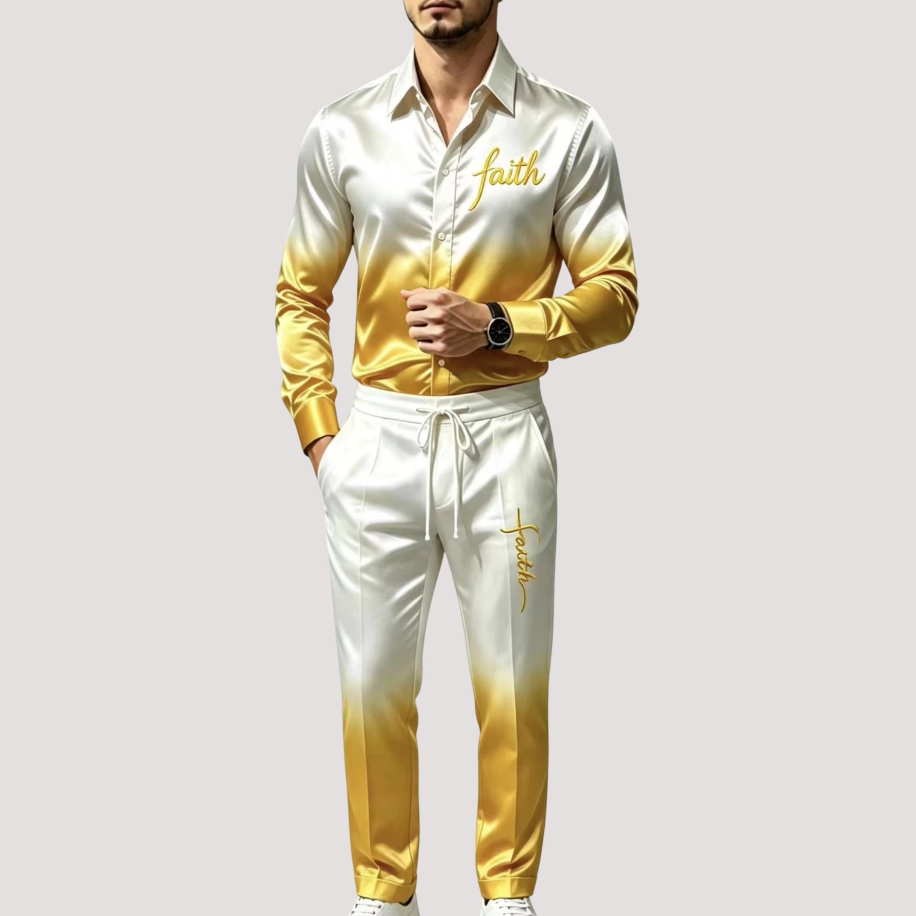 メンズサテンシルクスポーツスーツ2点セット グラデーション長 - Mens Fashion Clothes のレビューと価格