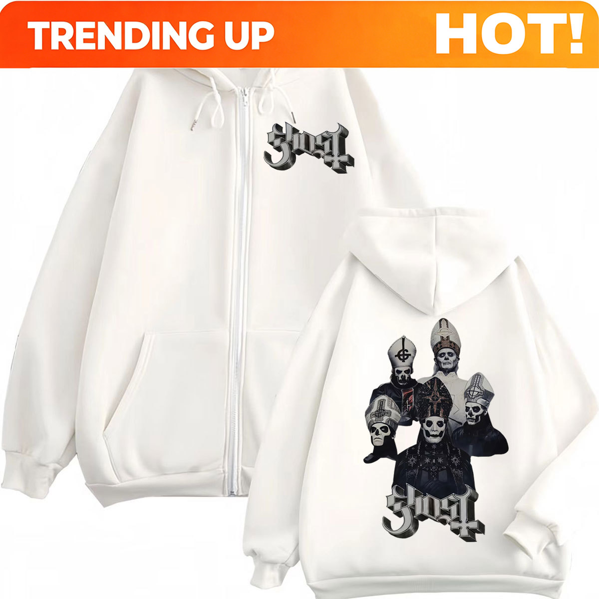 ホット販売ゴーストバンドジッパーパーカー男性女性服ファッショ - Mens Fashion Zip Up Hoodies のレビューと価格