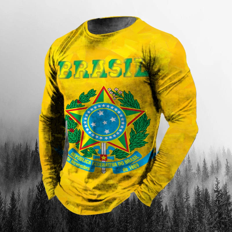 ヴィンテージ風ブラジル国旗3Dプリント、秋物、メンズ、Oネッ - Men'S Fashion T Shirts のレビューと価格