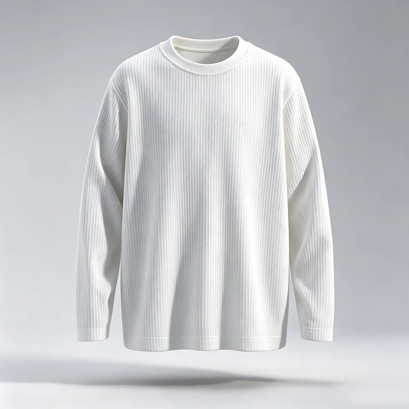 メンズ、縦リブのクルーネック、長袖Tシャツ、ゆったりとしたシ - Men'S Fashion T Shirts のレビューと価格