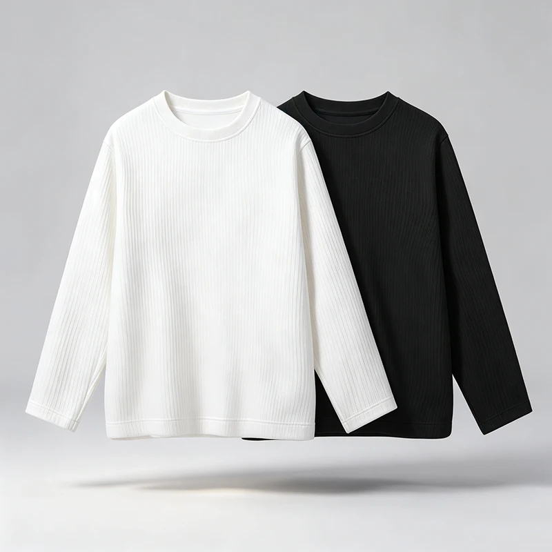 メンズ、縦リブのクルーネック、長袖Tシャツ、ゆったりとしたシ - Men'S Fashion T Shirts のレビューと価格