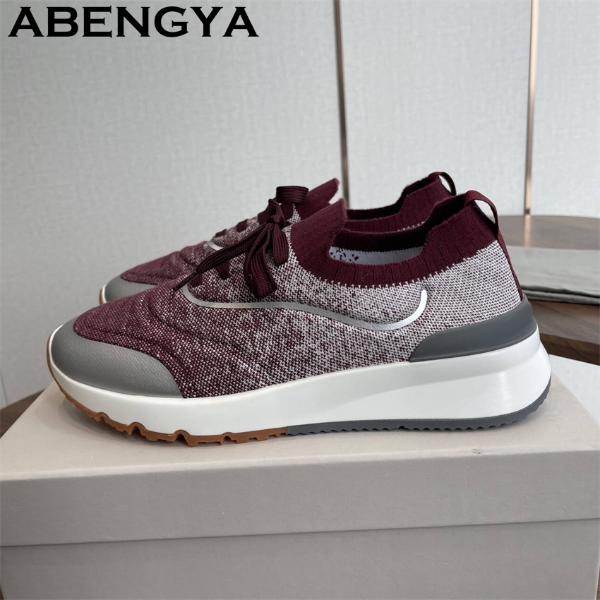 男性新マルチカラーニットローファー靴ラウンドトゥレースアップ - Mens Fashion Trainers のレビューと価格